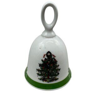 vintage Yule tide Christmas bell made in Japan tree white green bow decor READ